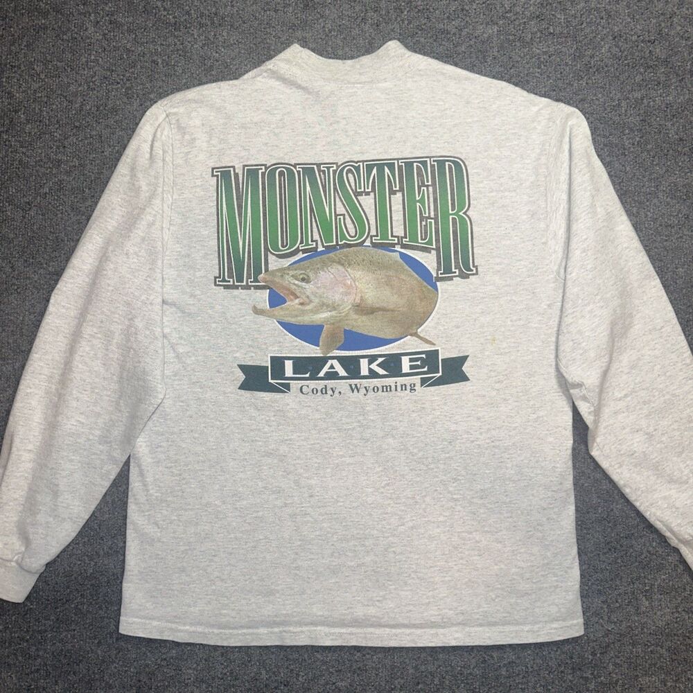 Vintage Cotton Deluxe Monster Lake Cody Wyoming Sweater Sweatshirt Long Sleeve M